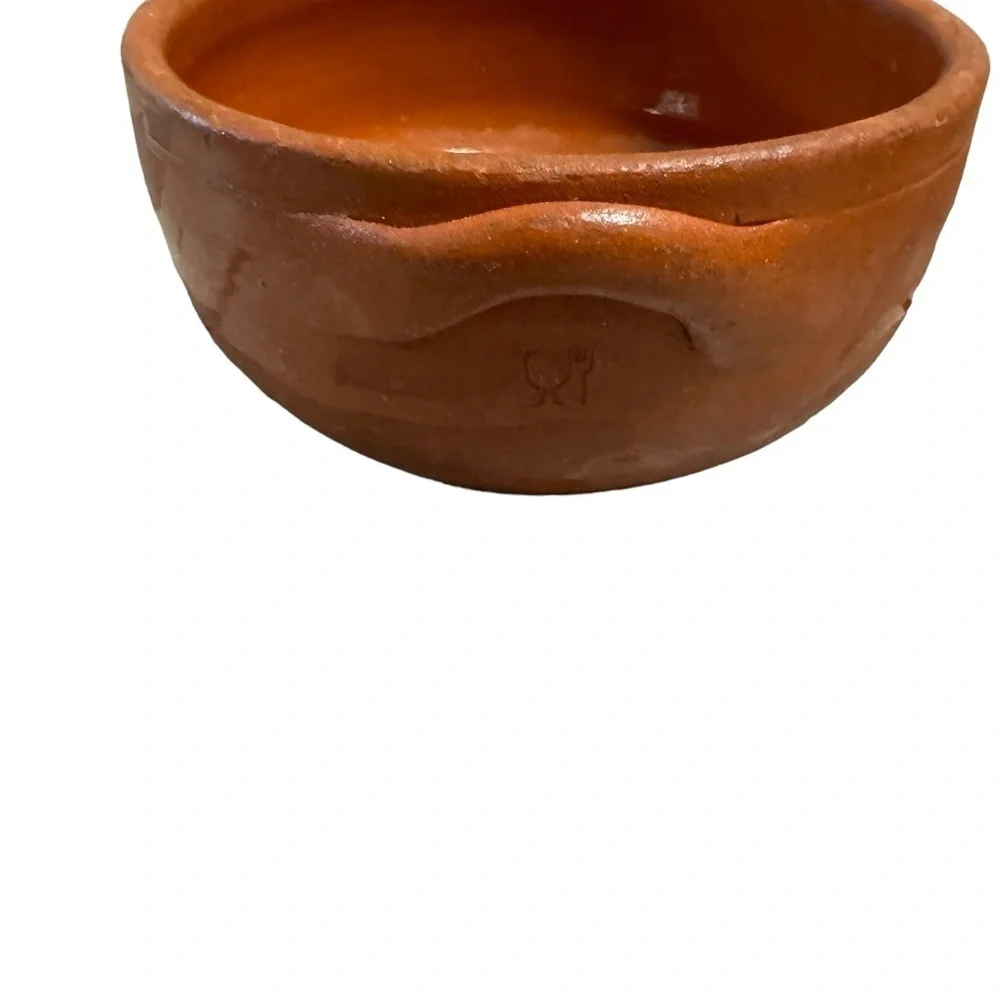 Terracotta Clay Bowl with Handles for Cook Mexican Partially Glazed Signed